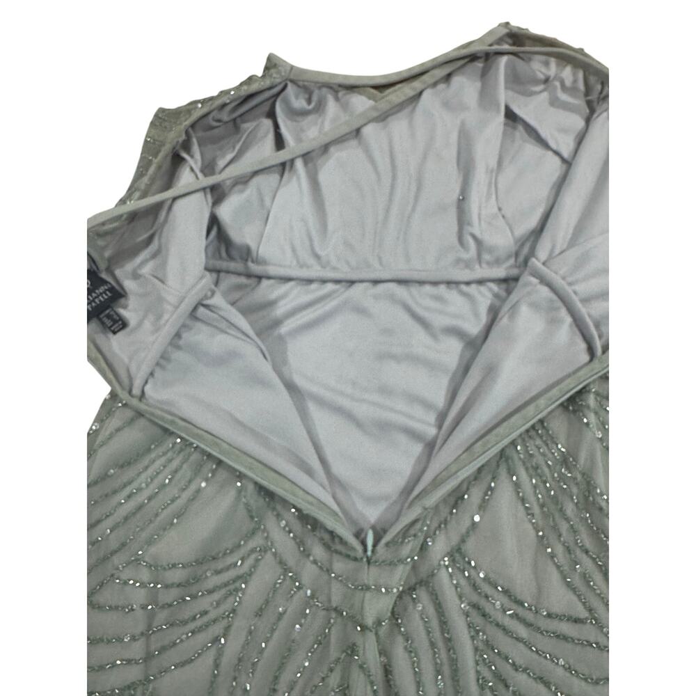 Adrianna Papell Mint Chiffon Beaded Sleeveless Art Deco Gown Ice Ball Size 2 PLL - Picture 14 of 16